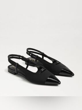 Sam Edelman Black Pointed Slingback Flats with Patent Toe